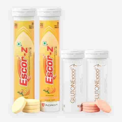 glutathione 1000 and escor z Glutone Effervescent 15 Tablets(Pack of 2)&Escor-Z Orange Flavour20 Tablets(Packof 2) Price in India Solved Hi! I. Red