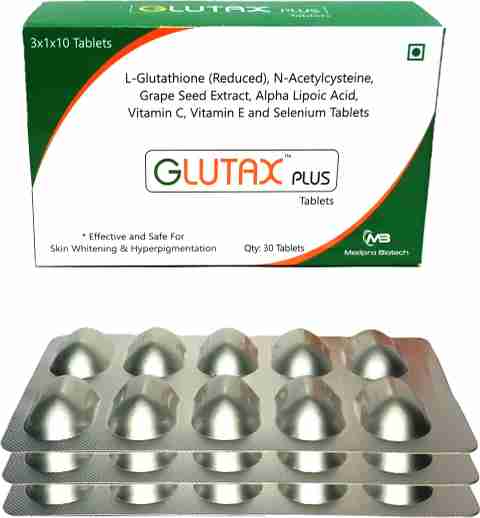 Glutax Plus L-Glutathione with Vitamin C and E for Skin Lightening, Hyperpigmentation Price in India