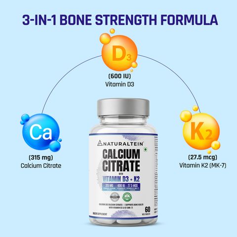 NATURALTEIN Calcium Citrate with Vitamin D3 + K2 (MK7) - 60 Tablets - Image 7