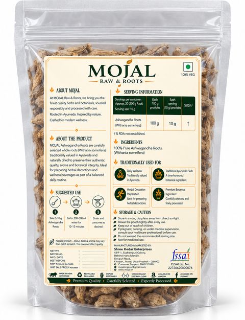 MOJAL Ashwagandha Root Whole 100% Pure Withania Somnifera (200 g) - Image 6