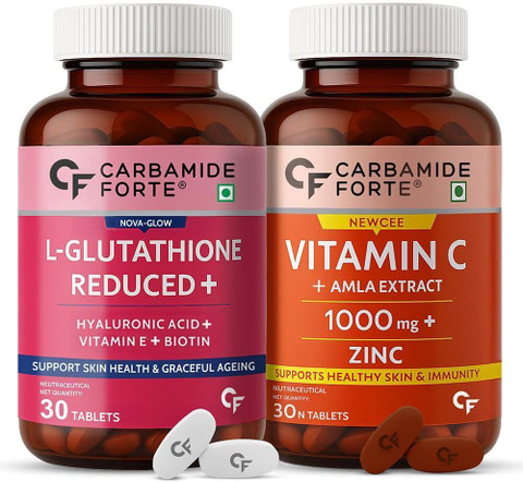 top glutathione supplements india CARBAMIDE FORTE L Tablets with Vitamin C from Amla Extract Combo for Skin Price in سيروم للنضارة والإشراقة KLOW 80 - GHK-Cu Form:MicroTablet