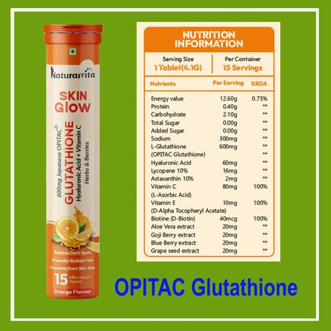 NaturalVita 600mg Japanese (OPITAC) Glutathione & Vitamin C for Radiance, Clear Glowing Skin Price in India