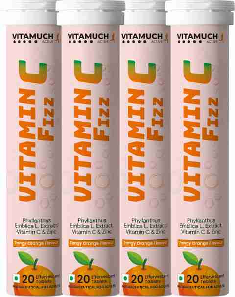 VITAMUCH Vitamin C Fizz | Amla Extract & Zinc | Immunity & Skin | Tangy Orange-Pack of 4 (4 x 5 Tablets) - Image 3