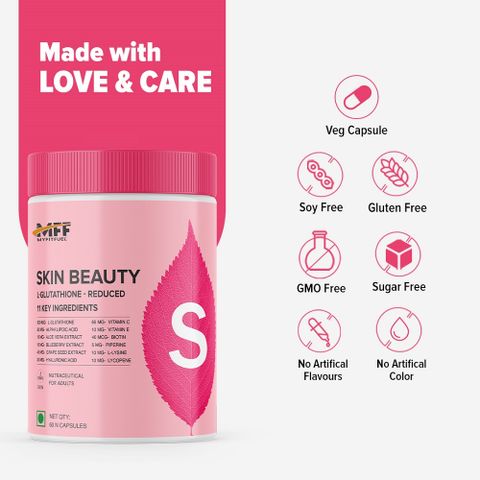 MyFitFuel Skin Beauty Glutathione +Lycopene, Biotin, VitaminE, Hyaluronic +12more 120 Caps Price in India