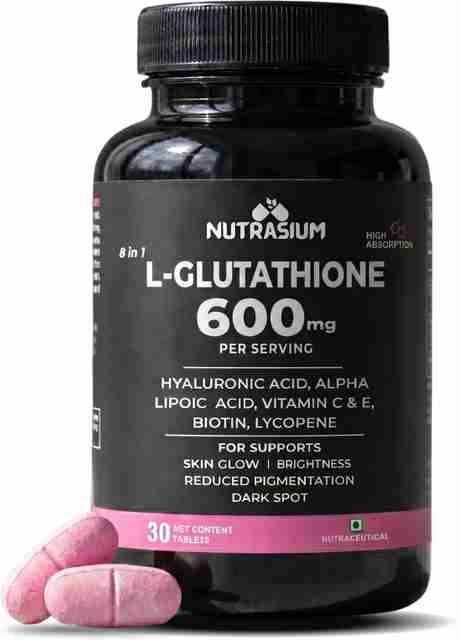 NUTRASIUM L-Glutathione 600 mg with hyaluronic acid for skin whitening and glow Price in India