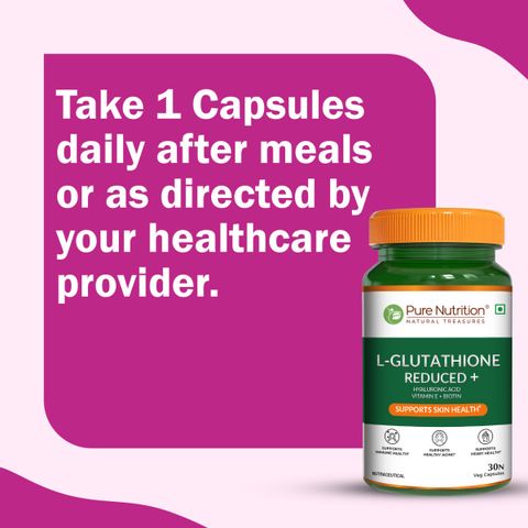 healthy options glutathione price Pure Nutrition L-Glutathione Reduced With Hyaluronic Acid, Vitamin E & Biotin in India radiance drink