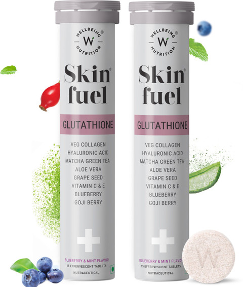 Wellbeing Nutrition Skin Fuel | L Glutathione Collagen Tablets with Hyaluronic Acid for Glowing skin Price in India - Buy Wellbeing Nutrition Skin Fuel