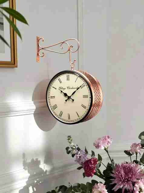 ROYALCRAFTS Analog 26 cm X 26 cm Wall Clock (Peach, With Glass, Double-Sided) - Image 5