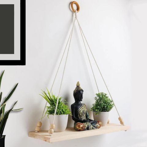 Mpire Macrame Wall Hanging Shelf Plants, Books, Decor Items Wood