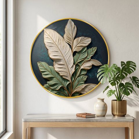 Flipkart Perfect Homes 3D Leaf Textured Round Wall Painting, 16 inch, - Image 6