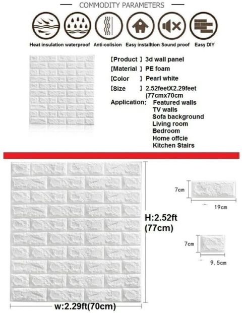 wewell 79x77 cm Decorative Vinyl Wallpaper White (Pack of 8) - Image 6