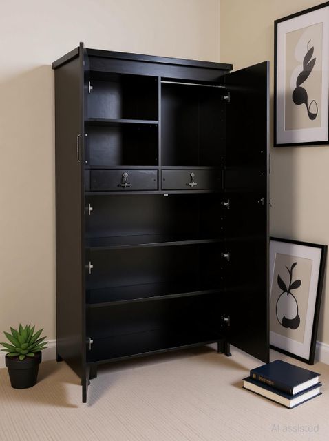 CASPIAN Wooden Almirah for Clothes and Stacking space -Home Furniture Storage Engineered Wood 2 Door Wardrobe (Finish Color - Coffee Black, Mirror Included, Pre-assembled) - Image 6