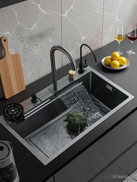 Q-IMAGE 304 Grade Kitchen Sink 30x18x9 Black with Faucet - Image 6