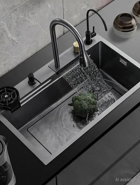 Q-IMAGE 304 Grade Kitchen Sink 30x18x9 Black with Faucet - Image 7