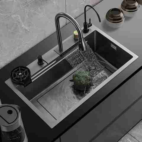 Q-IMAGE 304 Grade Kitchen Sink 30x18x9 Black with Faucet - Image 5