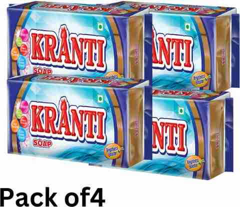 kranti Super Laundry Soap 800g|Detergent Bar|Pack of 4|200g each