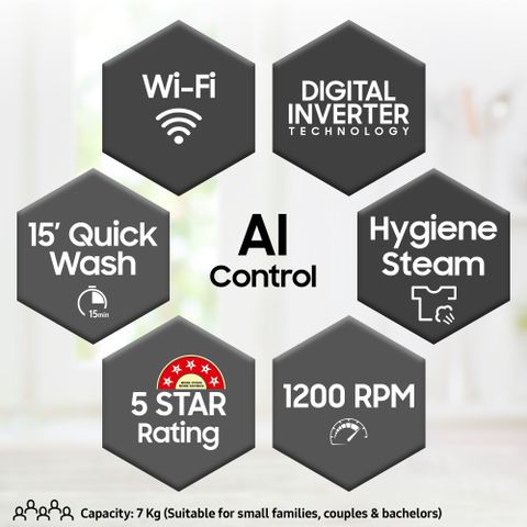 Samsung 7 kg 5 Star, AI Control, Wi-Fi, Digital Inverter Fully Automatic Front Load with In-built Heater Silver (WW70T502NAN1TL) - Image 6