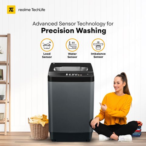 realme TechLife 8 kg 5 Star Rating Fabric Safe Wash Fully Automatic Top Load Grey (RMTL805NNNEG) - Image 4