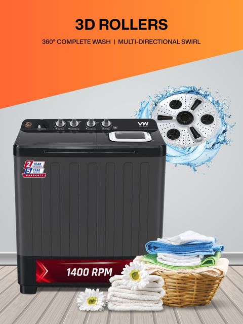 VW HydroMax0010P 10.5 kg Semi Automatic Top Load Washing Machine, - Image 6