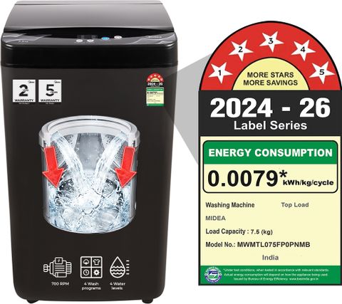 Midea 7.5 kg Fully Automatic Top Load Washing Machine (Black) - Image 6