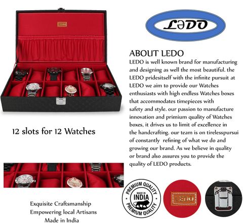 LEDO Watch Box Holder Organizer, Black, Holds 12 Watches - Image 8