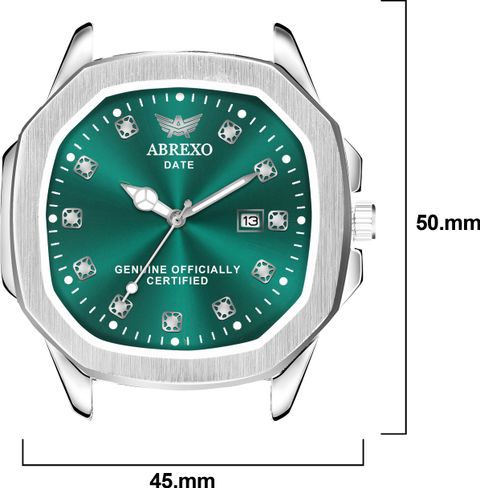 ABREXO Nautilus Date Working Square Green Dial Silver Stainless Steel Quartz Mechanism Analog Watch - For Men Abx4800-GRN SL - Image 7