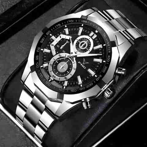 FNB EDY-SlvBlack-1801 Analog Watch for Men, Silver - Image 3