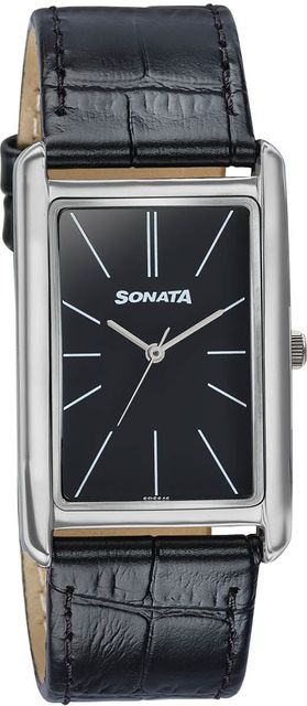 Sonata Ascent Quartz Black Dial Leather Strap Watch for Men - Image 4