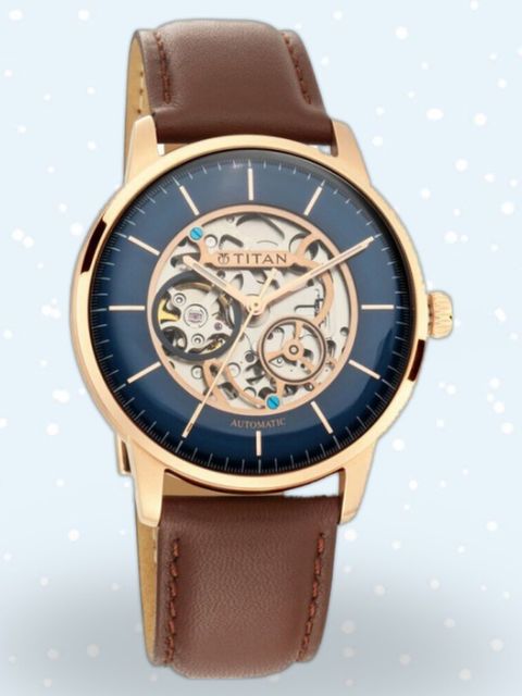 Titan Automatic Blue Dial Brown Leather Strap Analog Watch - For Men NT8976SM01W,NN8976SM01W,NU8976SM01W,NU90110WL06 - Image 6