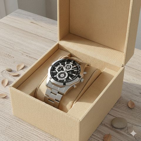 FNB EDY-SlvBlack-1801 Analog Watch for Men, Silver - Image 4