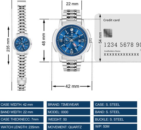 TIMEWEAR Blue Dial Day Date Functioning Stainless Steel Chain Analog Watch - For Men 340BDTG - Image 4
