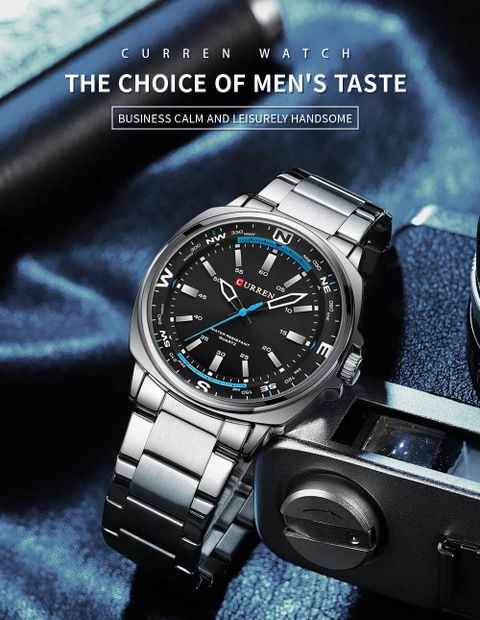 Curren Black Dial Metal Strap Quartz Water Resistant Analog Watch - For Men 8455 - Image 7