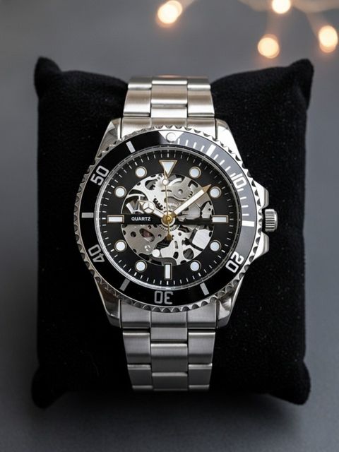 ShreeDatt Men's Premium Green Skeleton Dial Stainless Steel Watch - Image 6