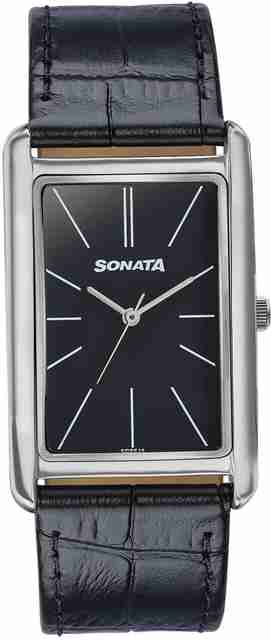 Sonata Ascent Quartz Black Dial Leather Strap Watch for Men - Image 3