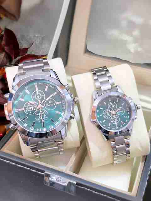 Skylark Couple Analog Watch Combo - Green Silver Stainless Steel - Image 5