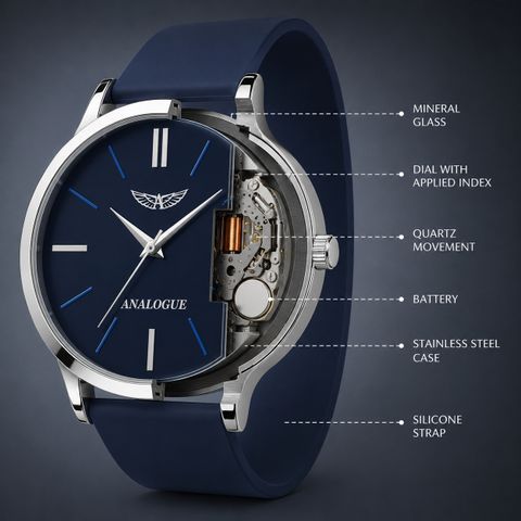 ANALOGUE Minimalist Slim Series | Smart Watch Strap | Smart Clip | Soft Silicon | Boys Analog Watch - For Men ANLG-491-BLUE-BLUE-SC - Image 7