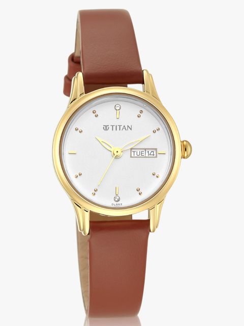 Titan Lagan With Day & Date White Dial Brown LeatherStrap Analog Watch - For Women NT2656YL01,NU2656YL01 - Image 8