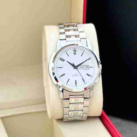 REESKY Day & Date Function Watch With White Coated Dial, Stainless Steel Chain Analog Watch - For Men OHHO - 01 Silver - Image 3