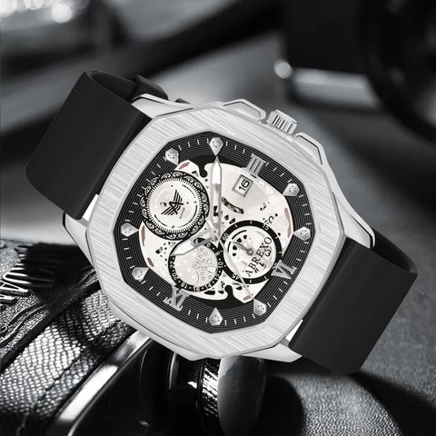 ABREXO GODFATHER Square Chrono Look Silver Dial Date Working Black Silicone Strap Boys Analog Watch - For Men Abx8300-SL BK - Image 6