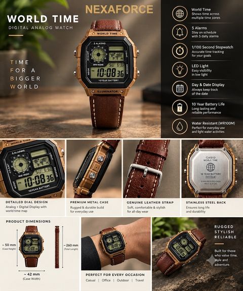 Nexaforce brown leather Analog-Digital Watch - For Men brown leather - Image 5