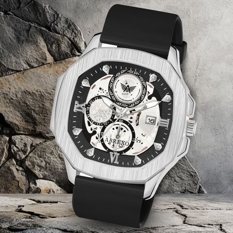 ABREXO GODFATHER Square Chrono Look Silver Dial Date Working Black Silicone Strap Boys Analog Watch - For Men Abx8300-SL BK - Image 8