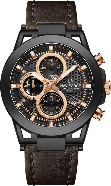 NAVIFORCE NF8073 Unique Brown color Genuine Leather chronograph
