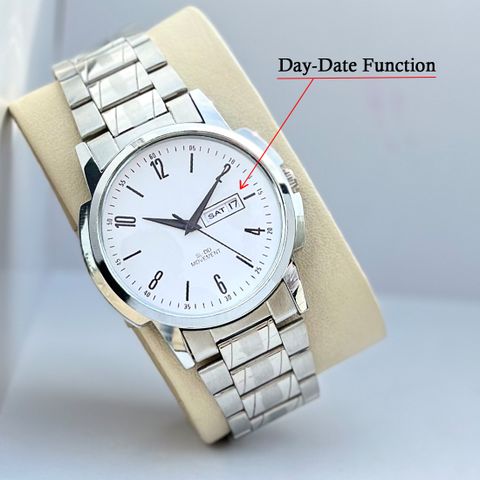 REESKY Day & Date Function Watch With White Coated Dial, Stainless Steel Chain Analog Watch - For Men OHHO - 01 Silver - Image 6