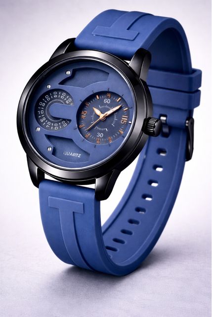 MAAN INTERNATIONAL Prime Collection Dual Dial Quartz Black Silicone Strap Analog Watch - For Men MI-DD-BLUE-03 - Image 6