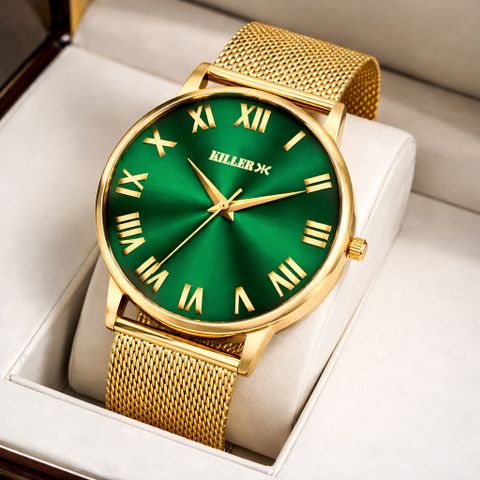 KILLER Gold Mesh Watch Green Sunburst Dial Analog Men KLR-GRN-001-GLD - Image 4