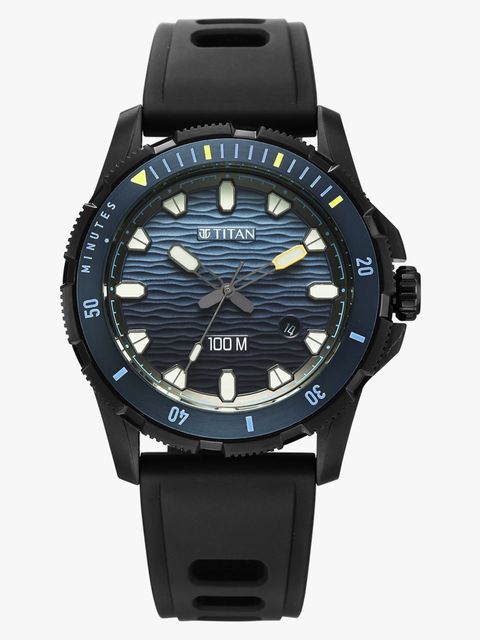 Titan Zero Hour Diver's 100m Blue Dial Black FKM Strap Watch - Image 6