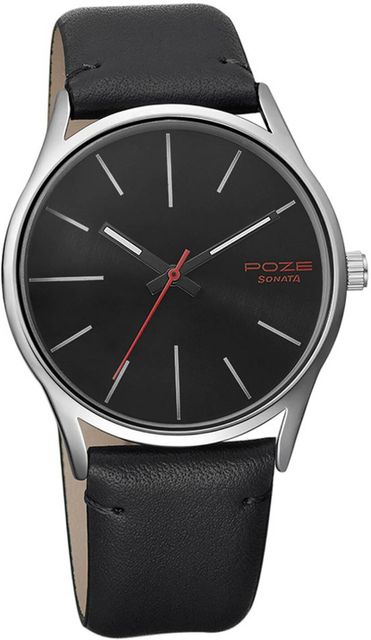 Sonata Poze Quartz Analog Black Dial PU Leather Strap Watch for Men - Image 6