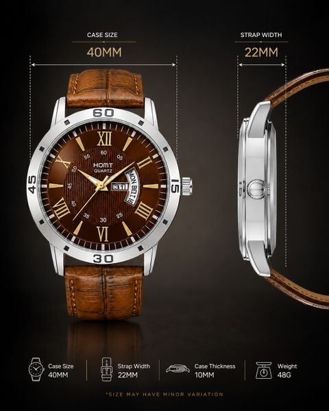 homt Premium Brown Belt Day-Date Round display Analog Watch - For Men Waterproof with Working Day-Date Office & casual wear Gents watch - Image 7