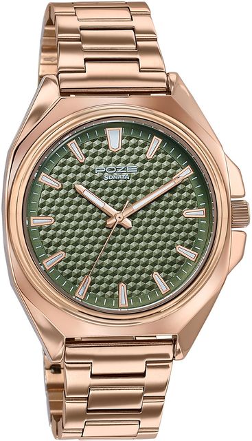 Sonata Poze 7 Men's Analog Watch - Green Dial, Rose Gold Strap - Image 7
