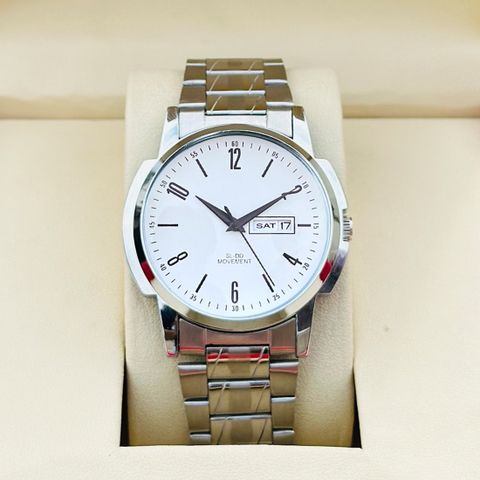 REESKY Day & Date Function Watch With White Coated Dial, Stainless Steel Chain Analog Watch - For Men OHHO - 01 Silver - Image 5